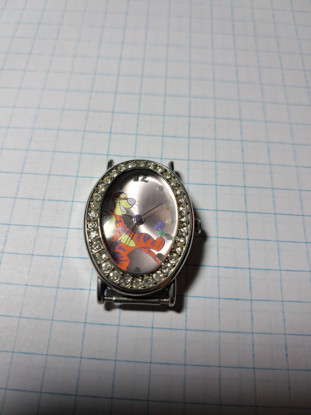 Vintage Disney Tigger Crystal-Frame Oval Watch Face - Purple Dial
